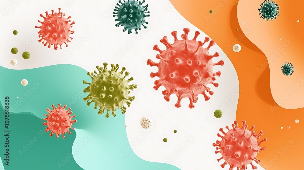 Aufkleber abstract representation of various viruses illustrated in vibrant colors against a dynamic backgroun