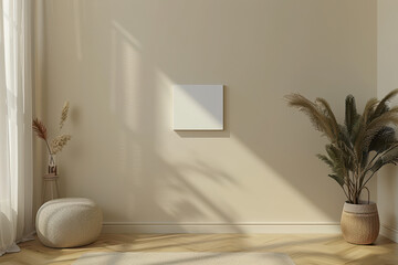 Minimalist Room with Small Wall Frame and Green Plant