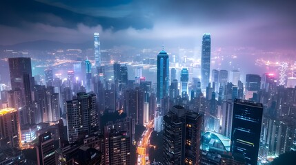 Obraz premium Skyscrapers rising gradually against a timelapsed cityscape AI generated illustration
