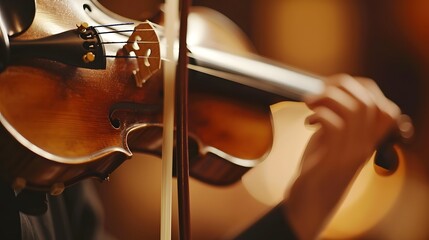 Fototapeta premium Slowmotion video of violin strings vibrating as theyre played AI generated illustration