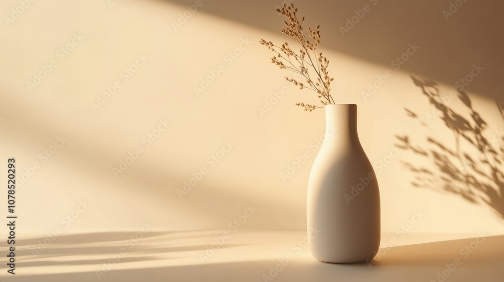 Aufkleber a modern white bottle on a white surface with soft lighting, creating a serene aesthetic
