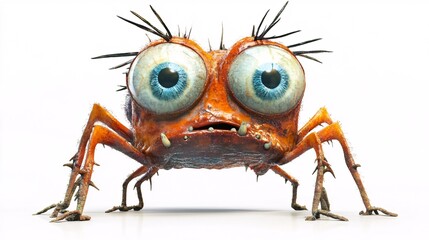 Whimsical Spider Creature with Big Eyes: A Quirky and Intriguing 3D Rendered Character on a White Background