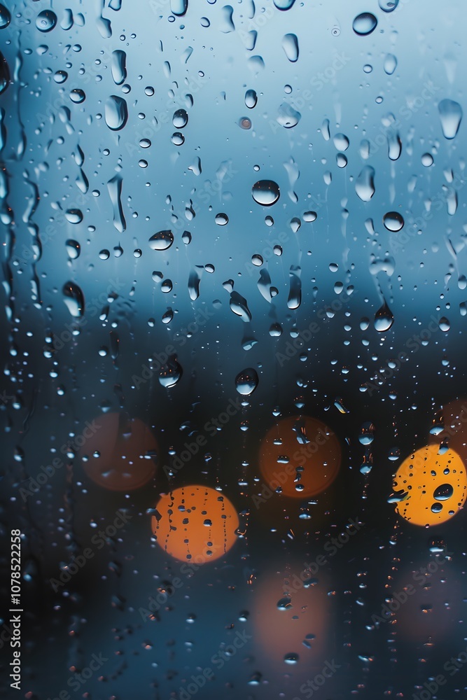 Poster sound of raindrops falling against a windowpane with a minimal musical backdrop ai generated illustr
