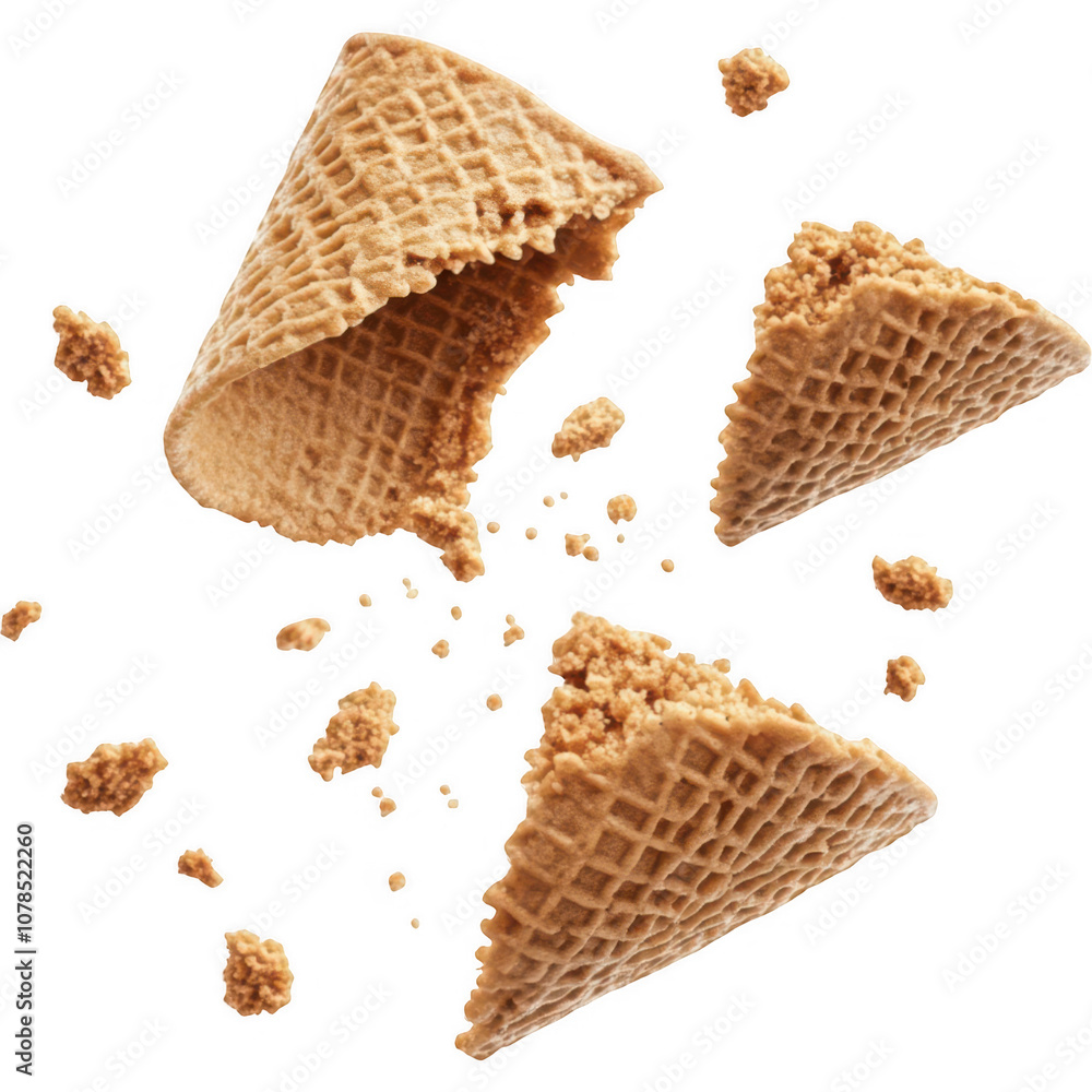 Leinwandbilder description: multiple broken waffle cone pieces, each piece displaying a rough, textured lattice pat