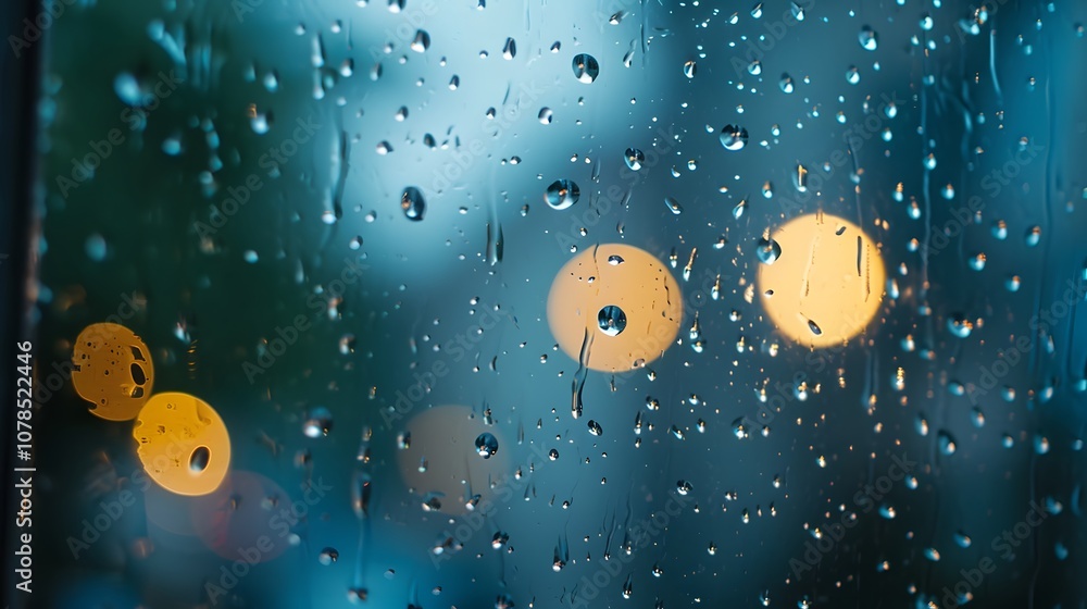 Poster sound of raindrops falling against a windowpane with a minimal musical backdrop ai generated illustr
