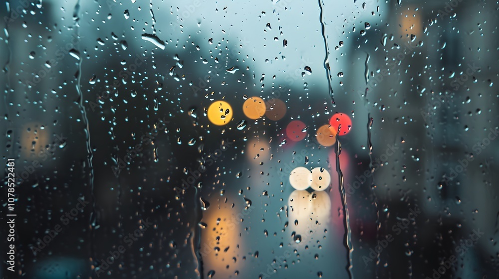 Poster sound of raindrops falling against a windowpane with a minimal musical backdrop ai generated illustr