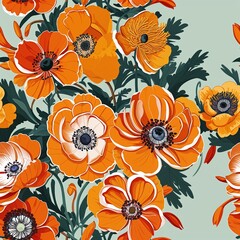 Orange Anemone flower pattern design illustration on plain background seamless wallpaper print