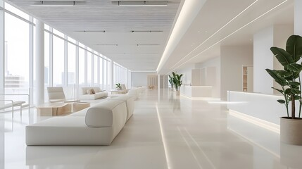 Spacious minimalist business centre with clean white furniture AI generated illustration