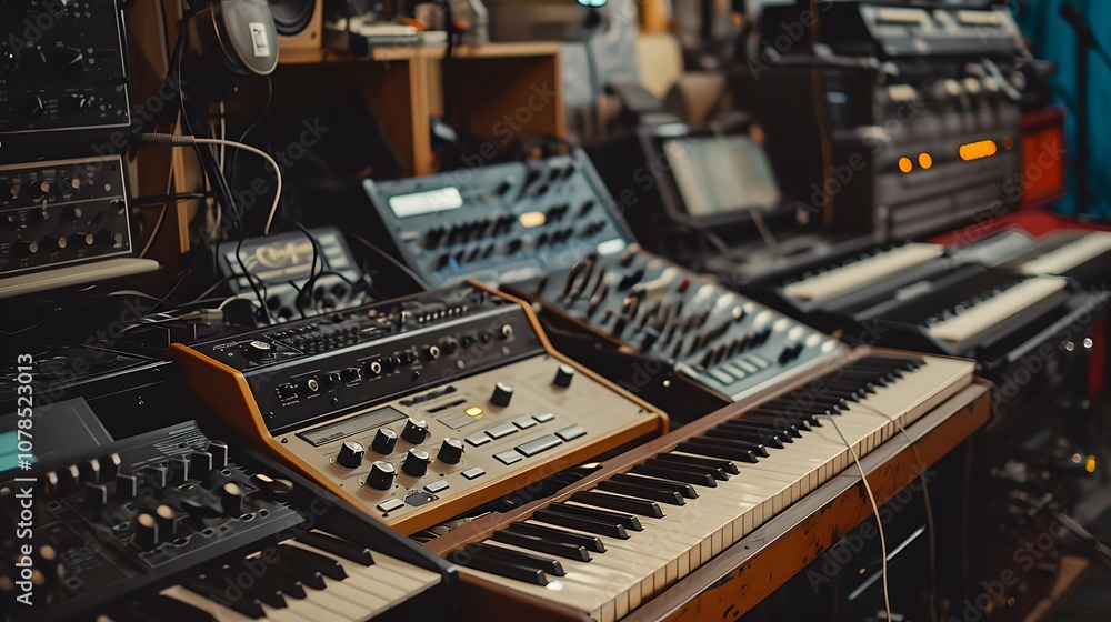 Poster sparse synthesizer notes reverberating throughout a strippeddown studio ai generated illustration