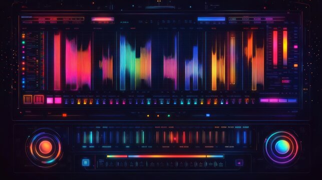 Digital mixer equalizer control panel audio technology modern colorful and vibrant electronic background wallpaper AI generated image