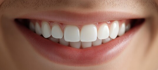 Fototapeta premium Close-up of a young woman with perfect white teeth smiling. Dental care and whitening concept