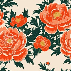 Orange Peony flower pattern design illustration on plain background seamless wallpaper print