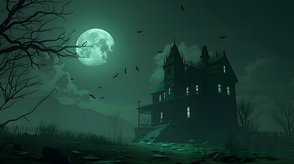 Stylized D illustration of a haunted house or eerie scene AI generated illustration