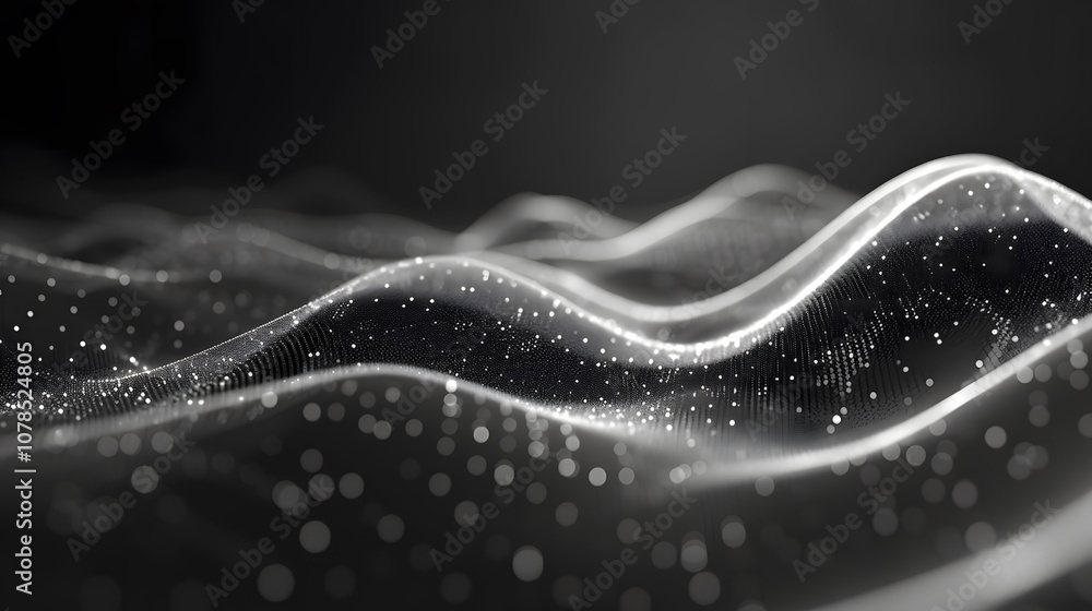 Aufkleber subtle sweeping waves of dots and lines depicting a continually changing digital environment ai gene