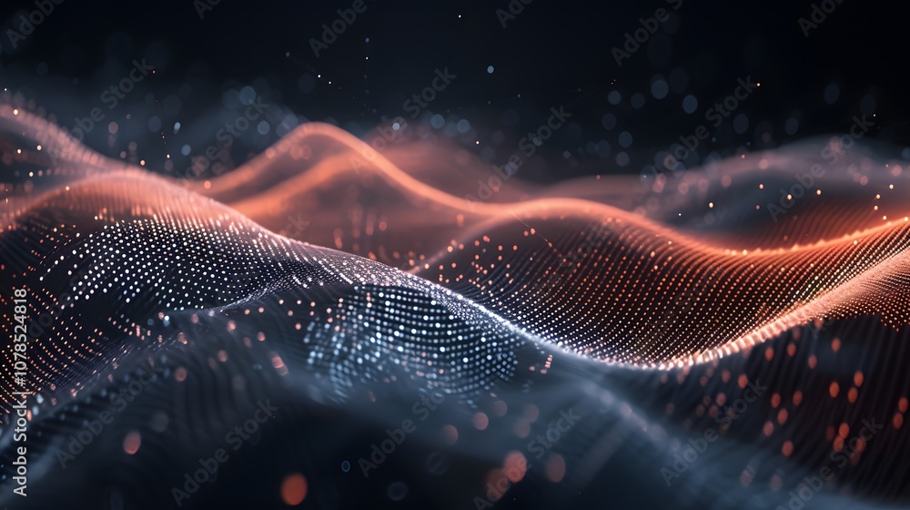 Poster subtle sweeping waves of dots and lines depicting a continually changing digital environment ai gene