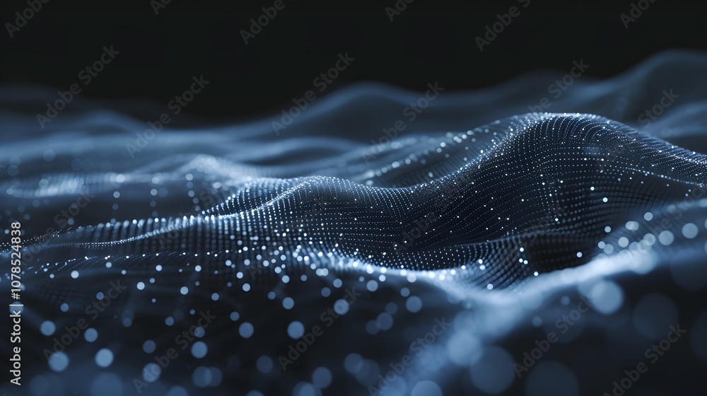 Poster subtle sweeping waves of dots and lines depicting a continually changing digital environment ai gene