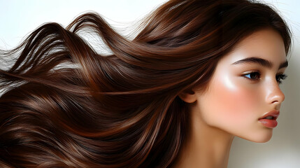 Obraz premium Woman with Long Brown Hair - Realistic Image