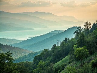 Obraz premium Gradual Fade from Jade to Pastel Green on Blurred Background, Capturing the Essence of Nature to Inspire Environmental Awareness and Sustainable Practices