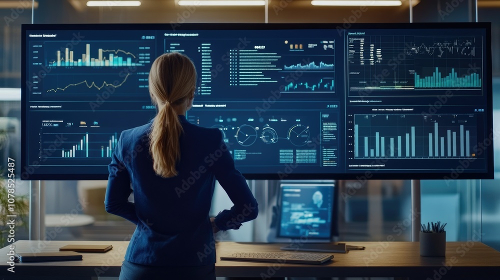 Poster Digital interface showing data analysis and tech-driven solutions, transforming business processes with AI-powered insights
