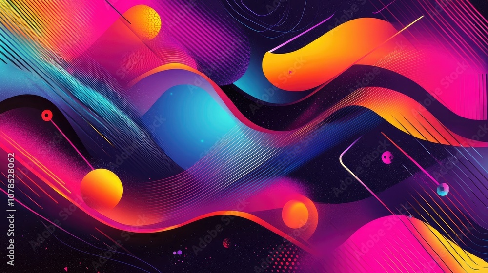 Aufkleber Vibrant abstract design with geometric elements, combining sharp angles and fluid shapes for a dynamic, futuristic graphic composition
