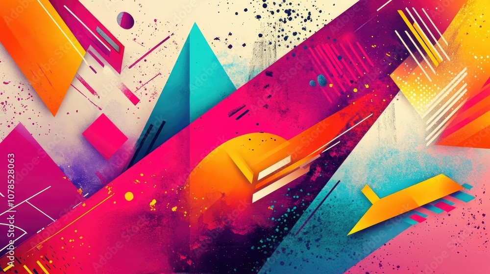 Aufkleber Vibrant abstract design with geometric elements, combining sharp angles and fluid shapes for a dynamic, futuristic graphic composition