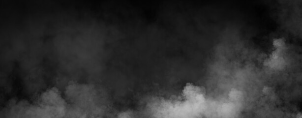 Panoramic view misty fire smoke on isolated background. Abstract texture overlays for copyspace. Stock illustration.