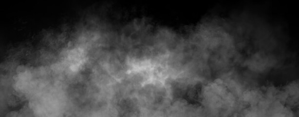 Panoramic view misty fire smoke on isolated background. Abstract texture overlays for copyspace. Stock illustration.