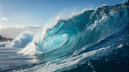 High-Quality Portrait Photography Featuring an Abstract Background Animation of Glass Material with Wave Movement in Blue Tones for Modern Visual Aesthetics