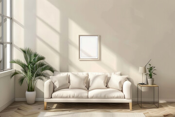 Bright Living Room with Beige Sofa and Minimalist Decor