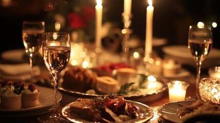 Cozy Dinner Party Scene with Friends Laughing and Raising Glasses in Warm Candlelight, Creating a Joyful and Inviting Atmosphere for Memorable Moments