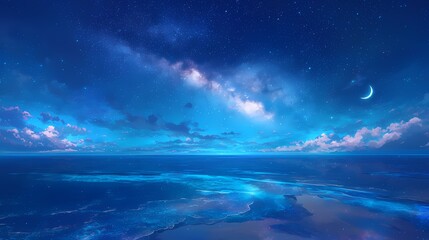 Fototapeta premium Milky Way Star Beach illustration poster background 