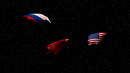 Graphic representation of 3 flags released in space
