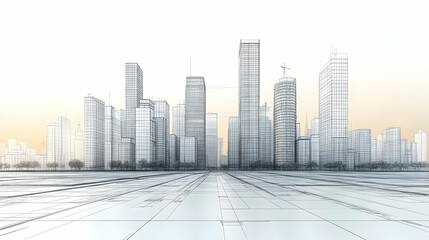 Fototapeta premium Cityscape Illustration with Wireframe Style