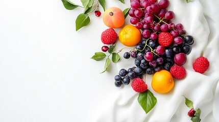 A Colorful Still Life of Fresh Fruits on White Cloth: A Feast for the Eyes and the Palate