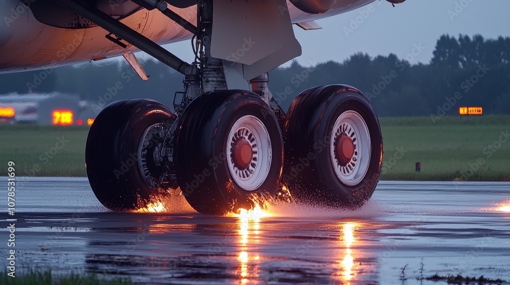 Poster understanding the process of heat buildup in airplane tires during landing and takeoff operations
