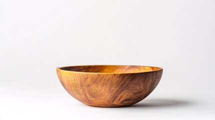 Empty Wooden Bowl on White Background: Rustic Elegance for Dining and Decor