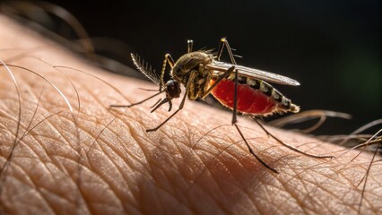 Intricate Close-Up of a Mosquito Bite on a Palm, Showcasing Skin Texture and Swelling, Captivating Conceptual Photography Illustrating Nature's Intrusions and Human Response