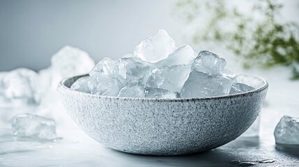 Ice Cubes in a Bowl: A Refreshing Image for Drinks, Cocktails, Summer, and Cold Beverages