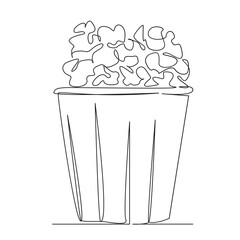 One continuous single drawing line art flat doodle popcorn, closeup, food, isolated, snack, corn, bowl, pop. Isolated image hand draw contour on a white background, hand drawn, not AI