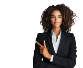 Confident Woman Pointing on Transparent Background