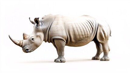 Fototapeta premium Majestic Rhino: A Portrait of Power and Vulnerability on White