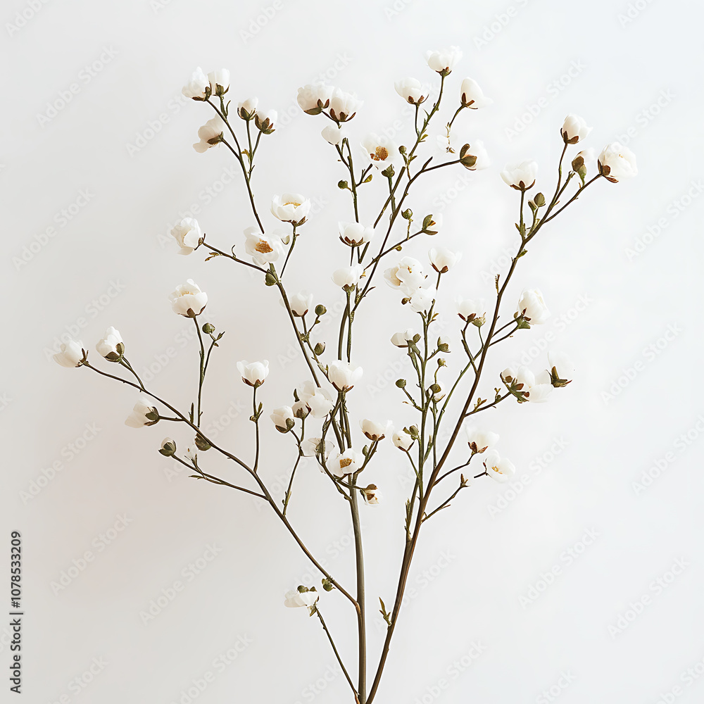 Aufkleber delicate white flowers on slender stems create serene and elegant display against soft background, p