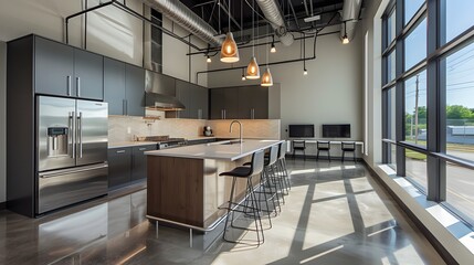 Naklejka premium The sleek kitchen area of a contemporary business center AI generated illustration