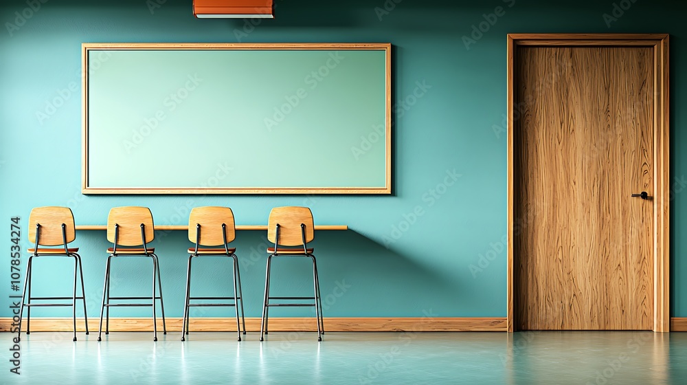Poster create an inviting space with modern chairs and a calm color palette for learning environments
