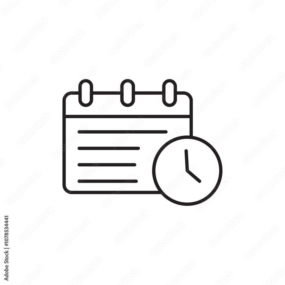 Poster calender clock icon outline vector for web ui