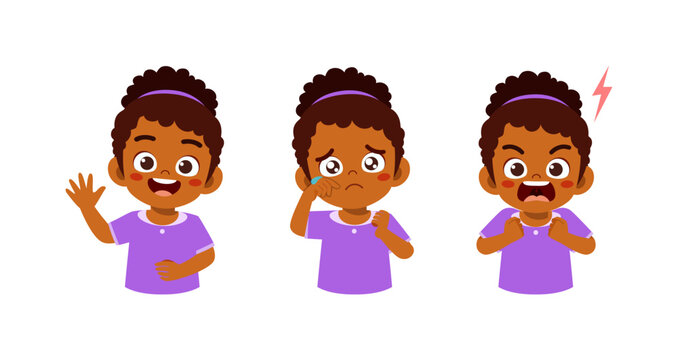 little kid expression set contain happy sad and angry