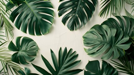 Tropical leaves forming a pattern on a white canvas AI generated illustration