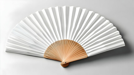 White Folding Fan with Wooden Handle - Product Photography