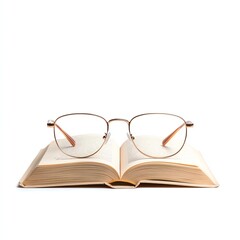 A pair of glasses resting on an open book, symbolizing knowledge and learning.