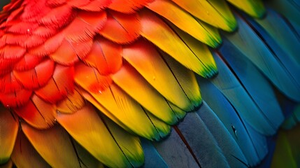 Fototapeta premium Ultracloseup image of a parrots multicolored feather AI generated illustration